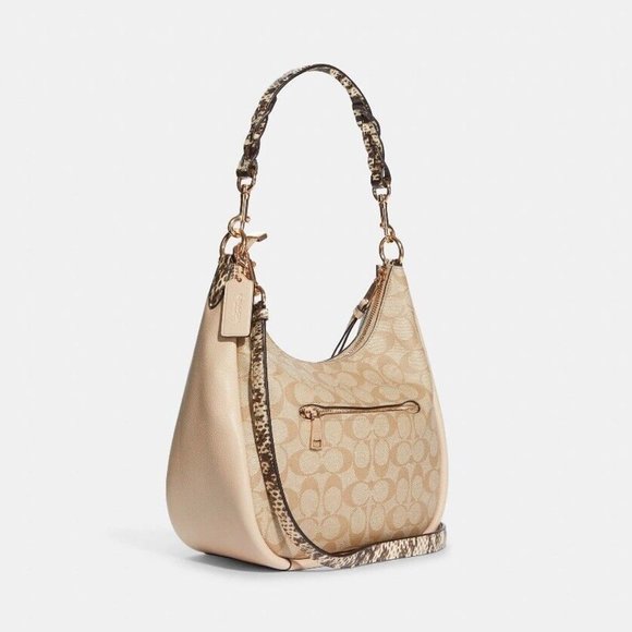 COACH Jules Hobo Pebble & Snake-Embossed Leather Bag Light Khaki/Ivory C9191 - Picture 2 of 6